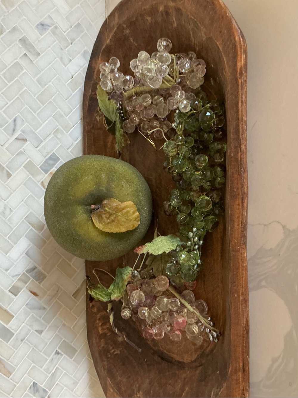 Decorative Green Faux Apple with Glass Grape Accents